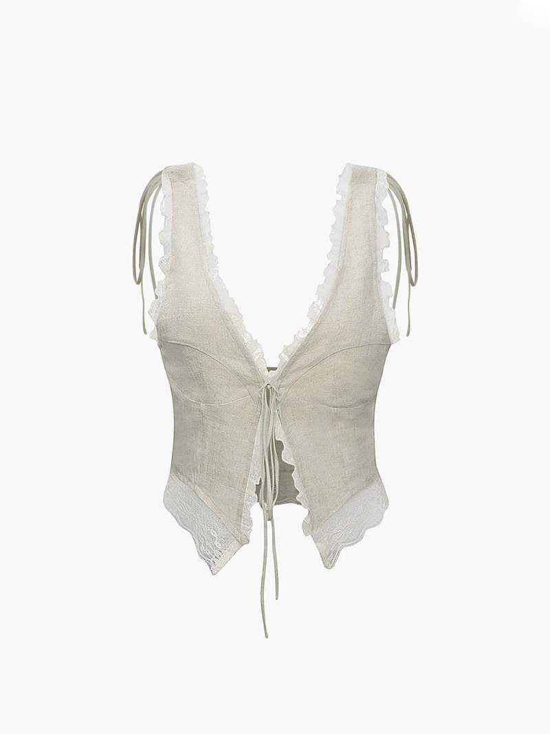 Haut Femme Bohème Dentelle Nœud - Style Romantique, Léger-Marais Paris-Marais Paris