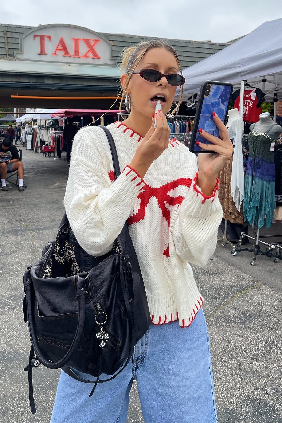 Top Tricot Femme Nœud Rouge, Manches Longues, Col Rond-Sweaters-Marais Paris-Marais Paris