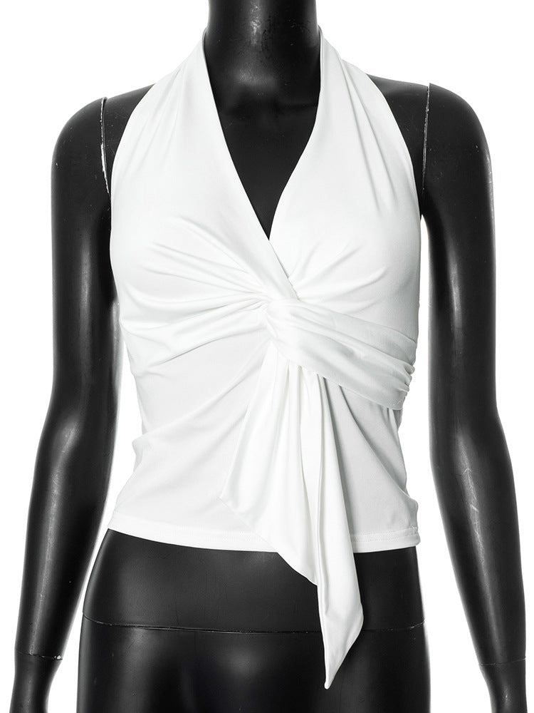 Haut Halter Noué Femme - Coupe Cropped, Style Enveloppant-Marais Paris-Blanc-S-Marais Paris