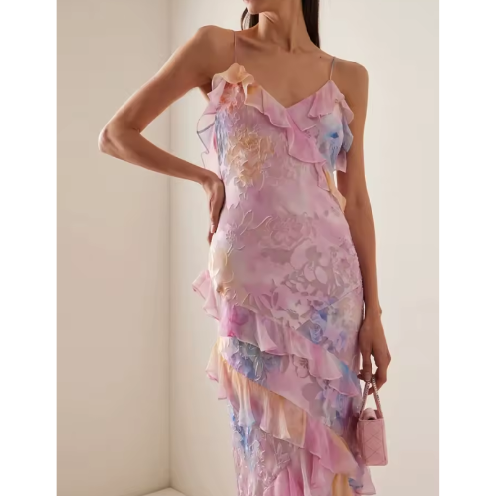 Robe Fluide Sans Manches – Bretelles Fines & Volants