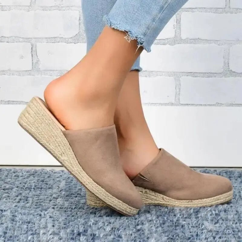 Mules Compensées Femme en Daim – Semelle Espadrille, Facile à Enfiler-83367-14e51aaf-9de6-4846-9634-0d149020e7ea