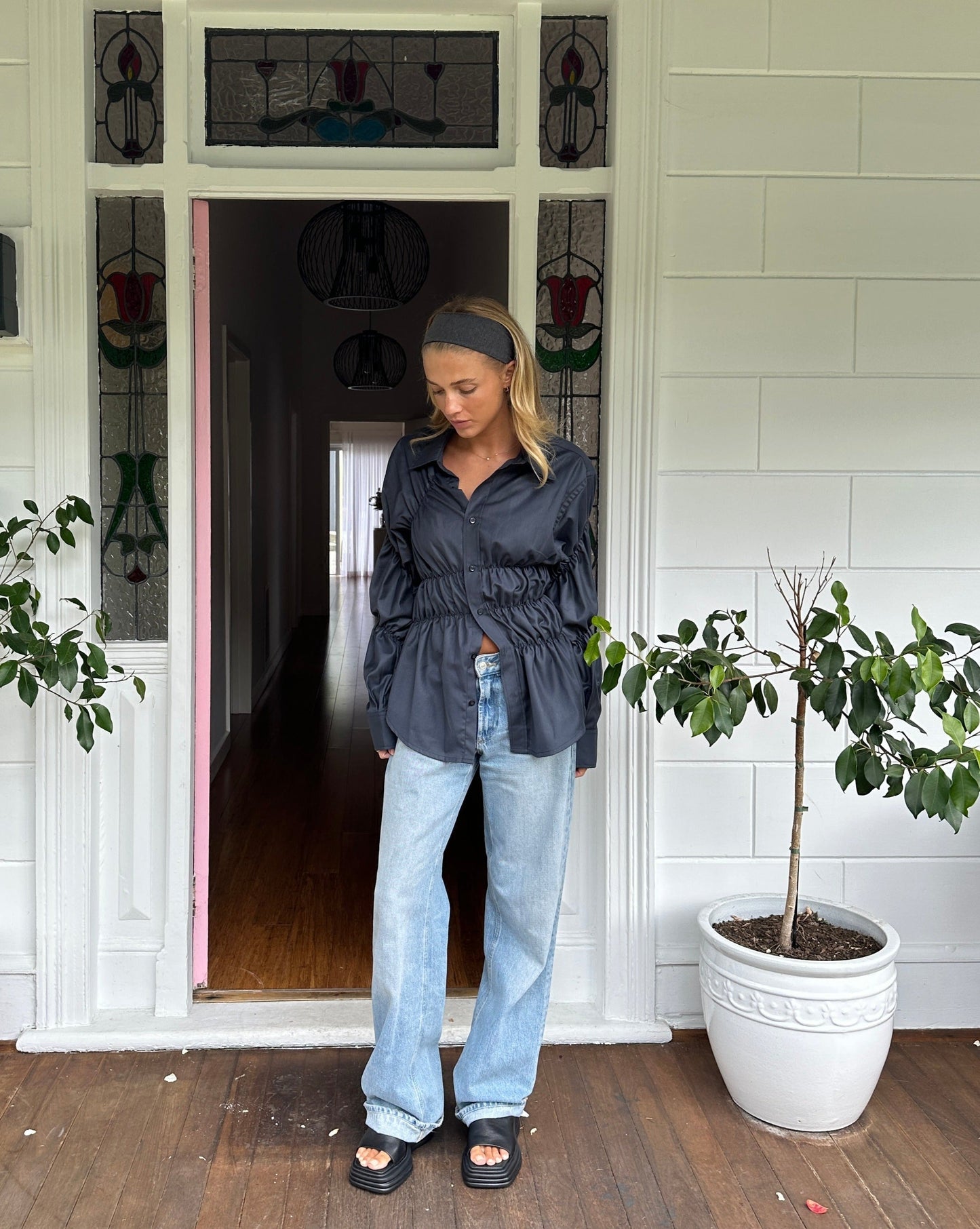 Chemise Boutonnée Femme – Taille Froncée, Manches Bouffantes, Élégante-83304-1d860f61-ab09-4f82-a06b-081d67abf322