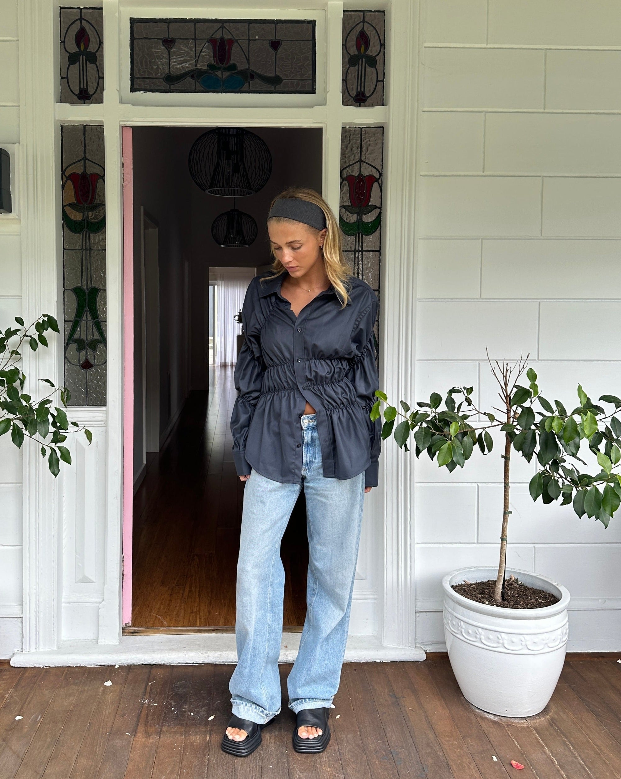 Chemise Boutonnée Femme – Taille Froncée, Manches Bouffantes, Élégante-83304-1d860f61-ab09-4f82-a06b-081d67abf322