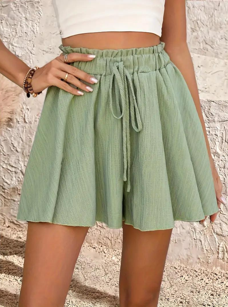 Short Fluide Taille Haute - Coupe Évasée, Cordon Ajustable-Shorts-Marais Paris-Vert-S-Marais Paris
