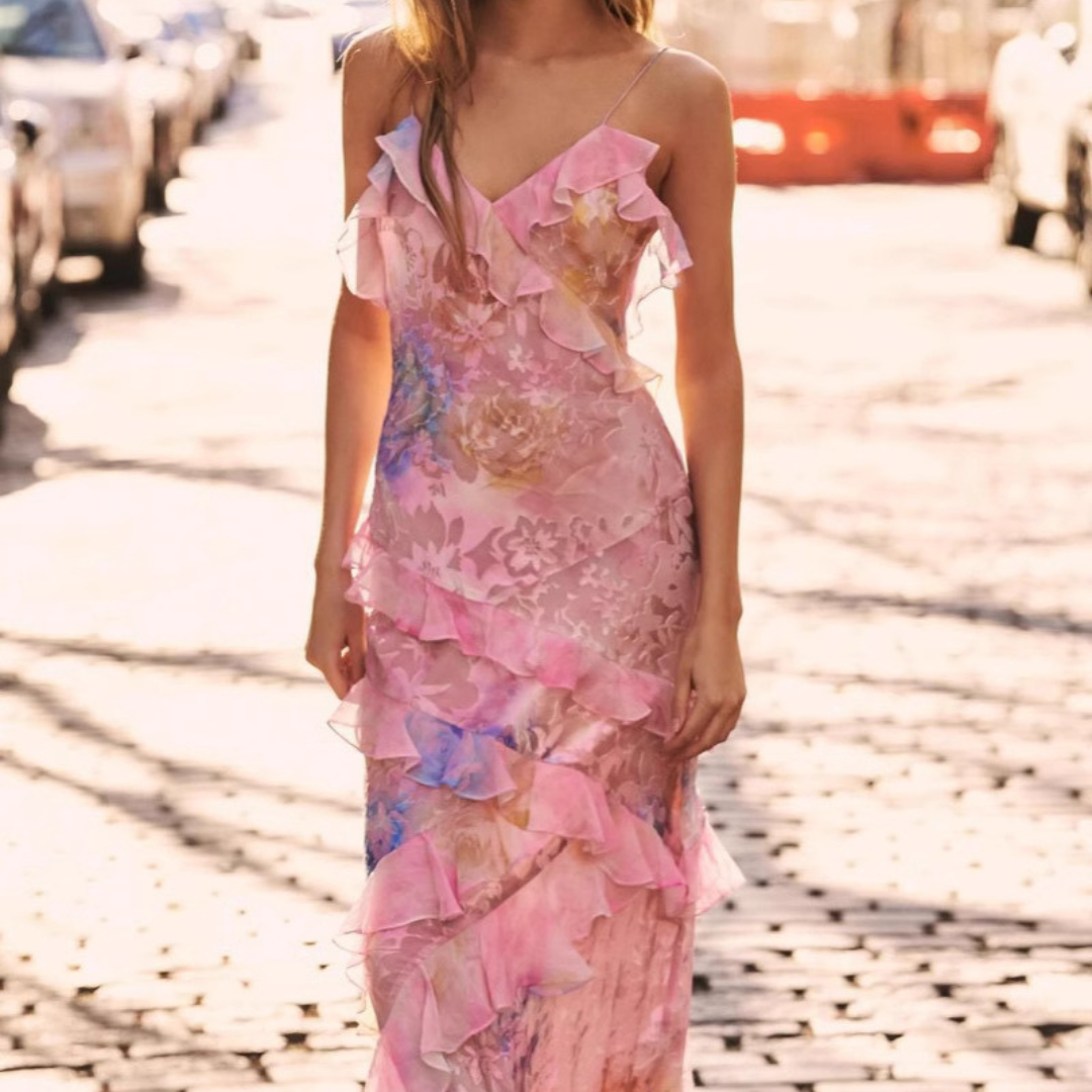 Robe Fluide Sans Manches – Bretelles Fines & Volants