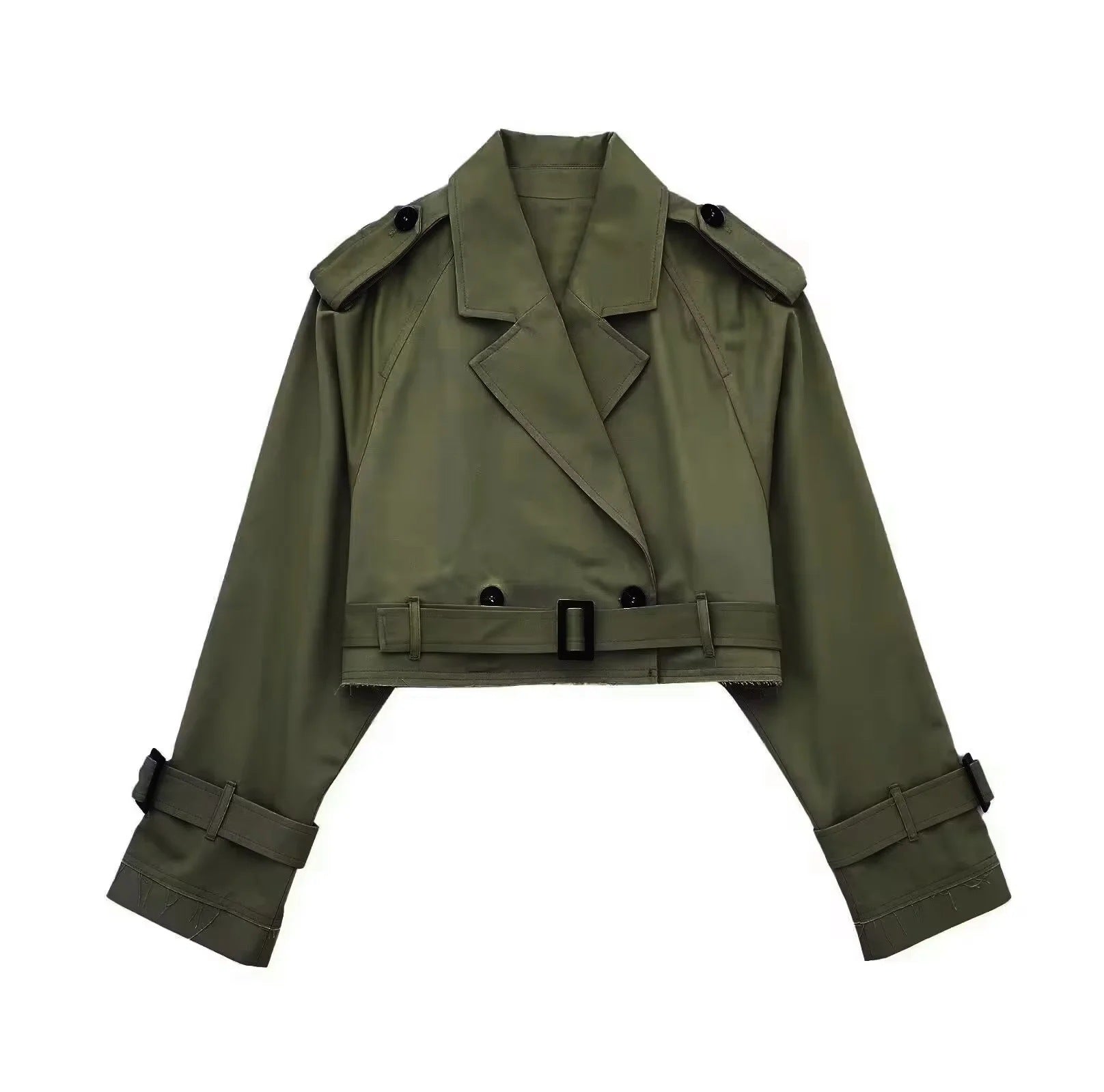 Veste Trench Cropped Femme - Double Boutonnage, Ceinture Ajustable-Jassen-Marais Paris-Vert ArméE-XS-Marais Paris
