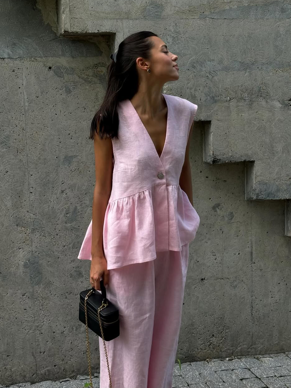 Marais Paris Ensemble Deux Pièces Femme – Lin Léger, Haut Sans Manches Col V & Pantalon Large-83272-3a951ff5-e144-4189-8b3b-dc87d849c333