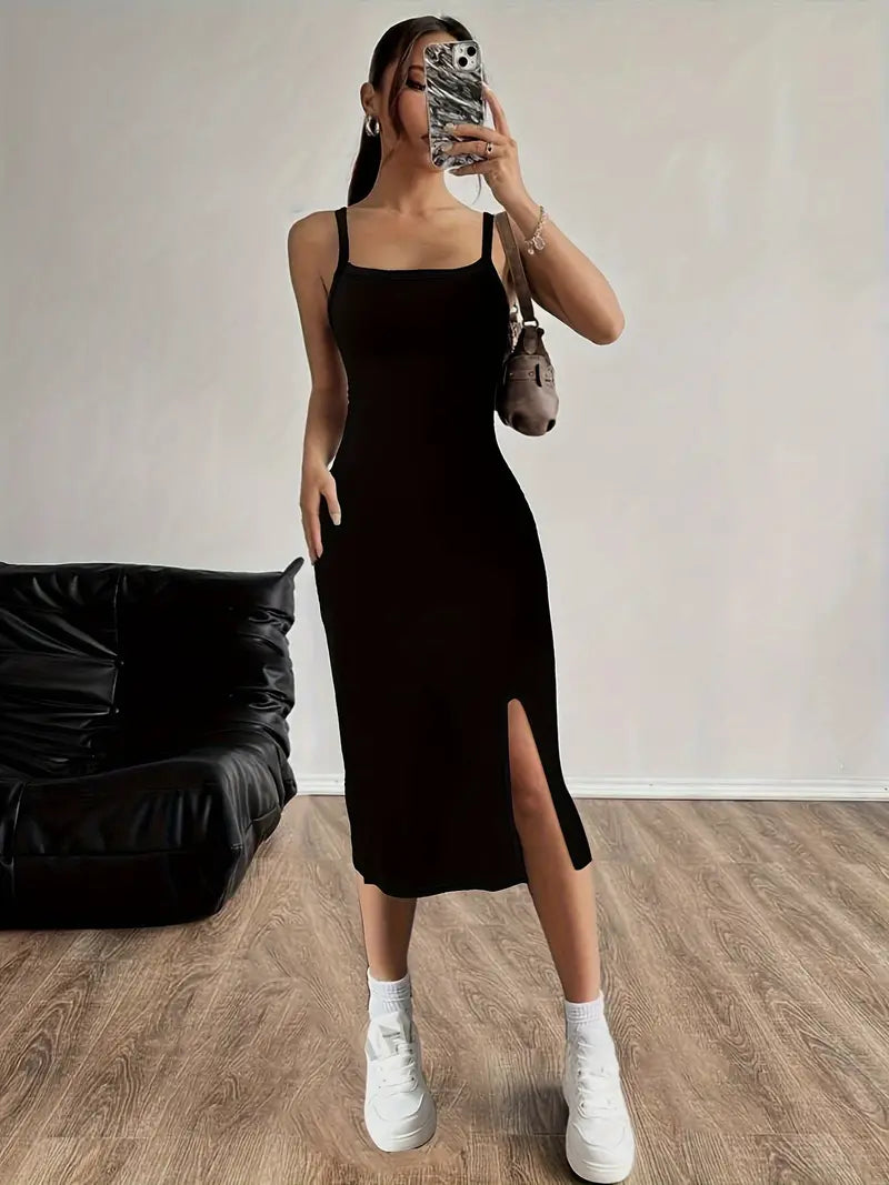 Marais Paris Robe Midi Minimaliste avec Bretelles Ajustables-Short dress-Marais Paris-Marais Paris