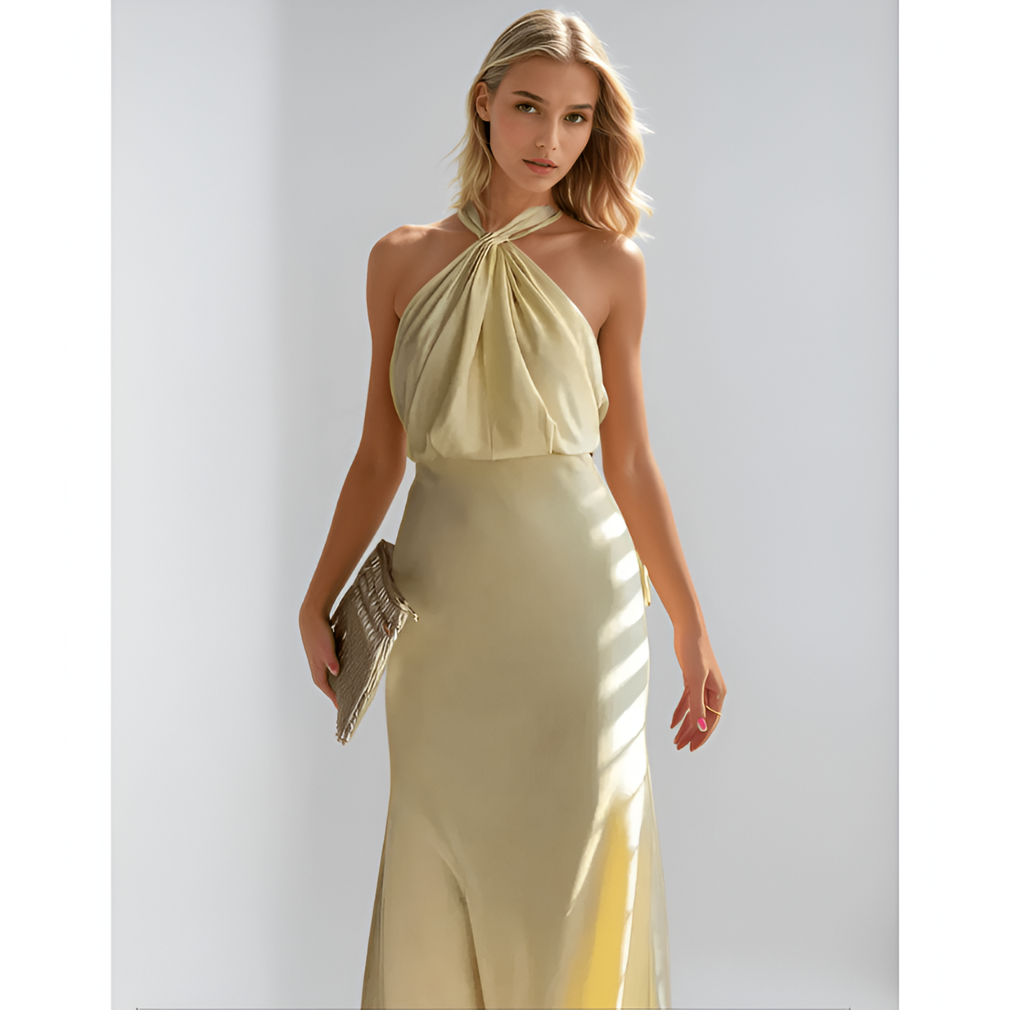 Marais Paris Robe Longue Satinée Femme – Col Halter Élégant, Coupe Fluide, S-XL-83281-3d23a73d-2c34-4dd7-8717-b3c19e22bcdd