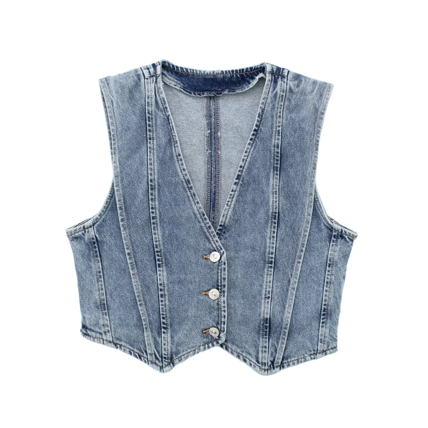 Gilet en Denim Structuré - Coupe Corset, Sans Manches, V-encolure-Shirts & Tops-Marais Paris-Bleu Clair-S-Marais Paris