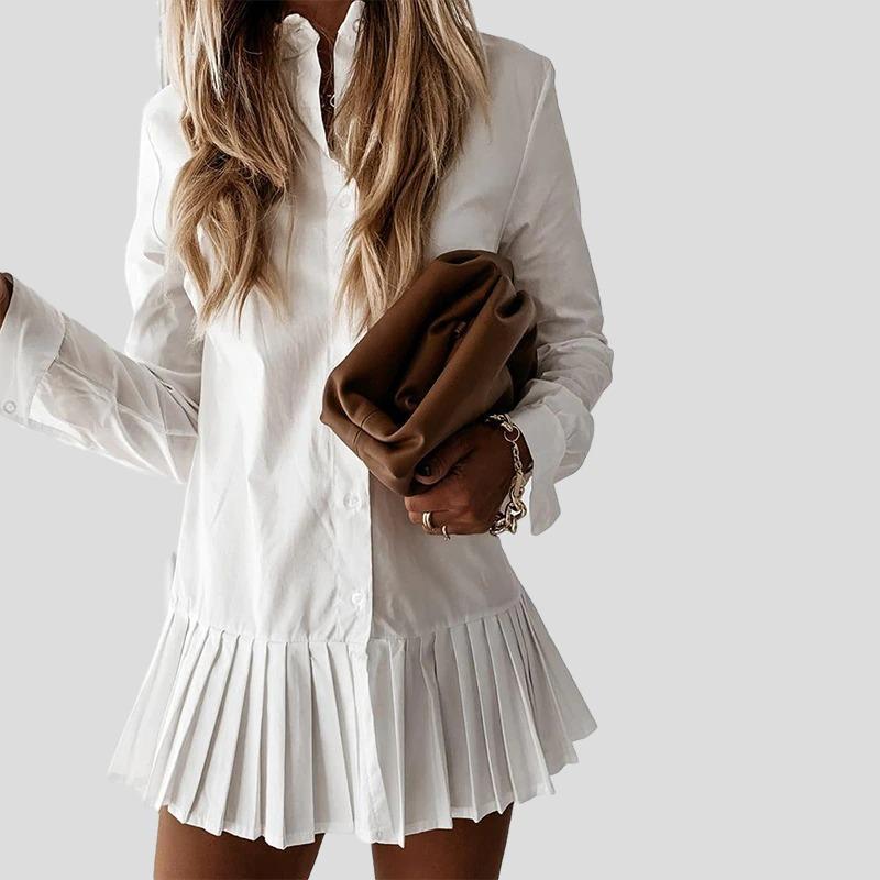 Robe Chemise Plissée Femme - Manches Longues, Style Classique-Old Money Style-Marais Paris-Blanc-S-Marais Paris