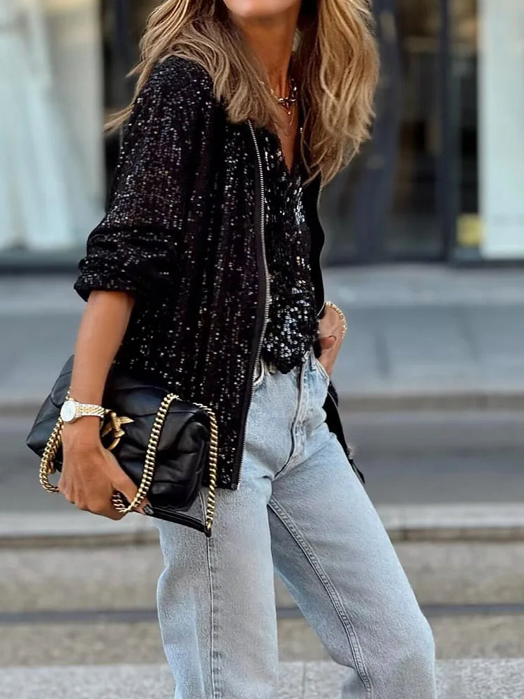 Marais Paris Veste Bomber Chic et Glamour avec Sequins-Sweater-Marais Paris-Marais Paris