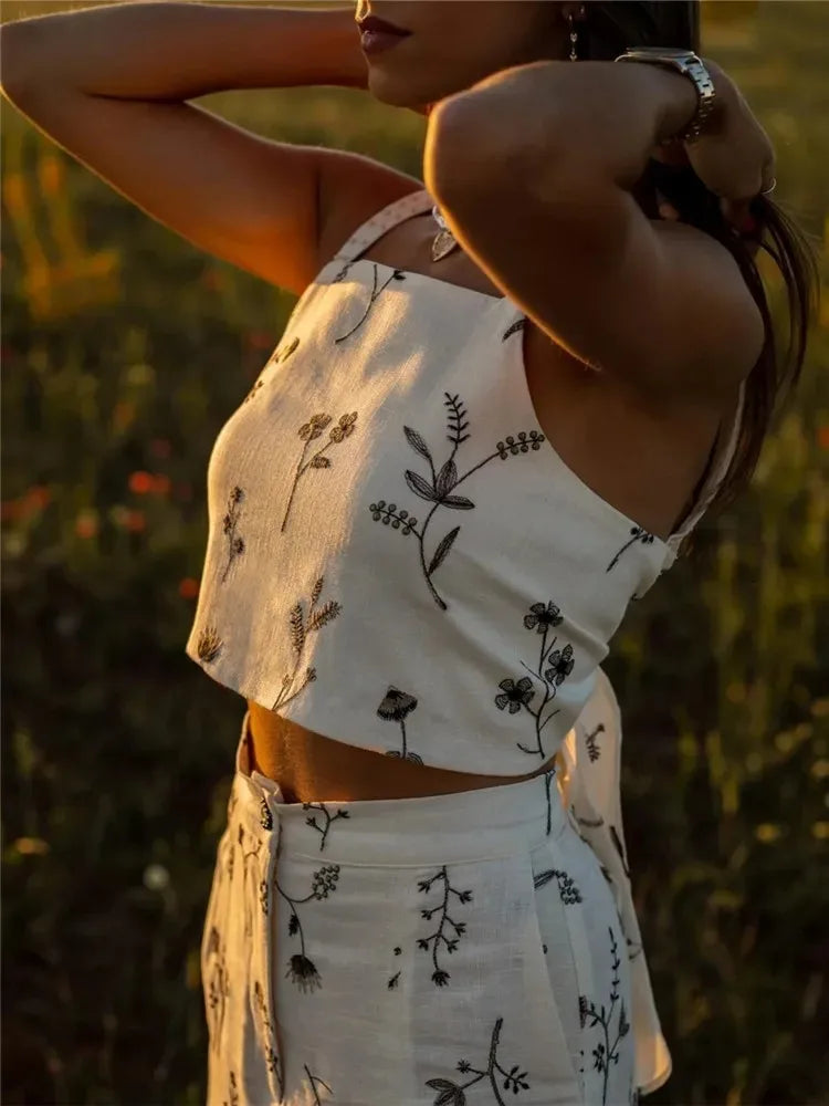 Marais Paris Ensemble Floral Élégant - Top Court et Jupe Longue-Matching Sets-Marais Paris-Marais Paris
