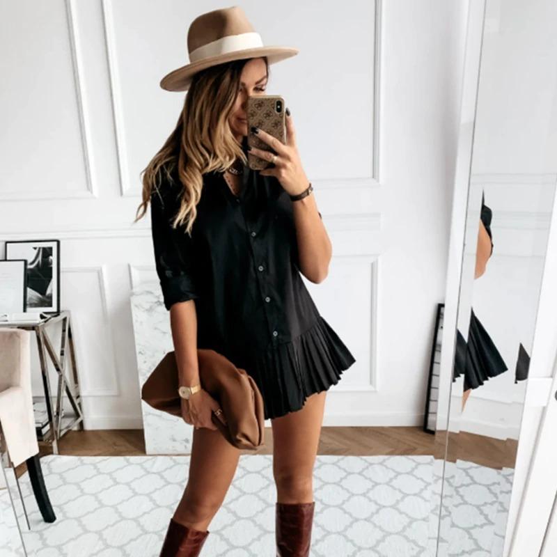 Robe Chemise Plissée Femme - Manches Longues, Style Classique-Old Money Style-Marais Paris-Marais Paris