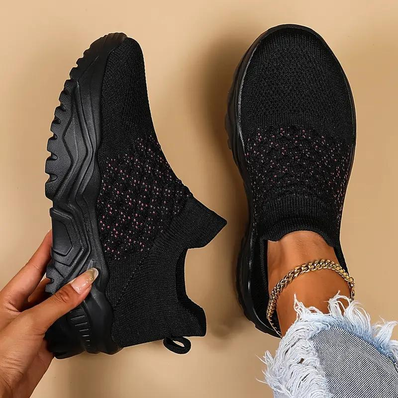Slip-on Sneakers - Knit Upper, Chunky Sole - Athleisure Footwear-Shoes-Marais Paris-Noir-35-Marais Paris