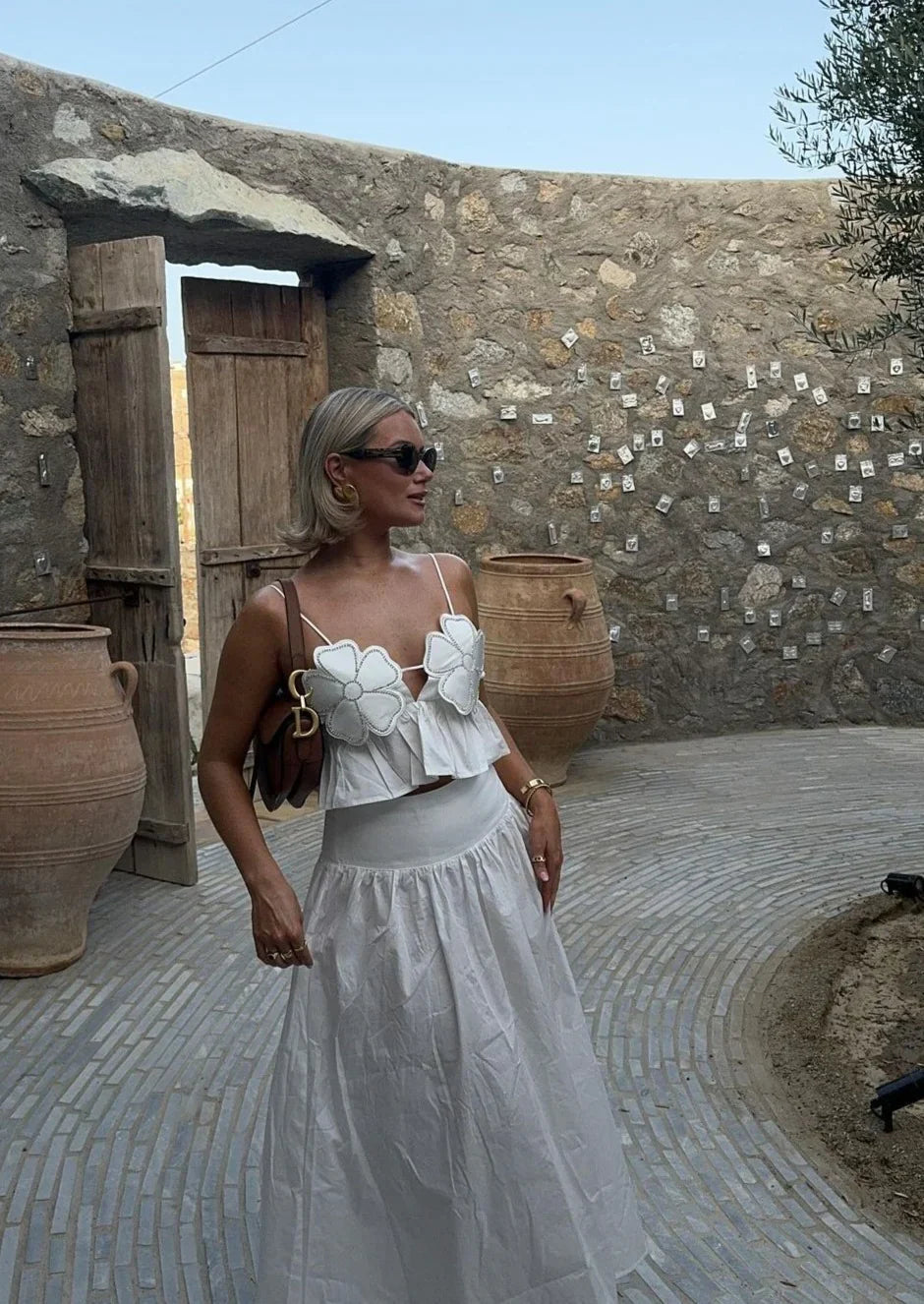 Haut Peplum Fleuri - Bretelles Spaghetti, Ornements Strass-Marais Paris-Marais Paris