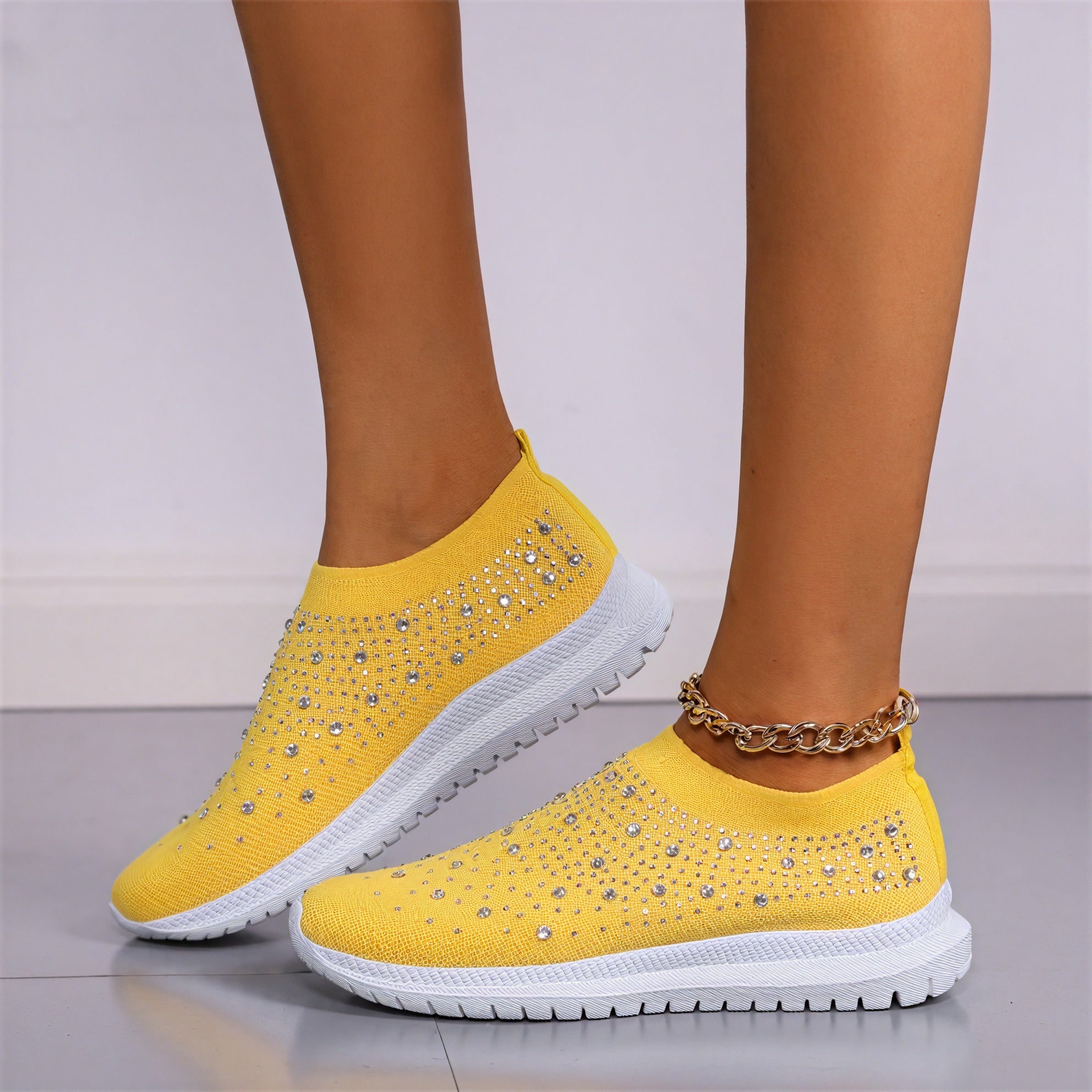 Sneakers Slip-On Femme - Maille & Strass Brillants-Shoes Evergreen-Marais Paris-Jaune-35-Marais Paris
