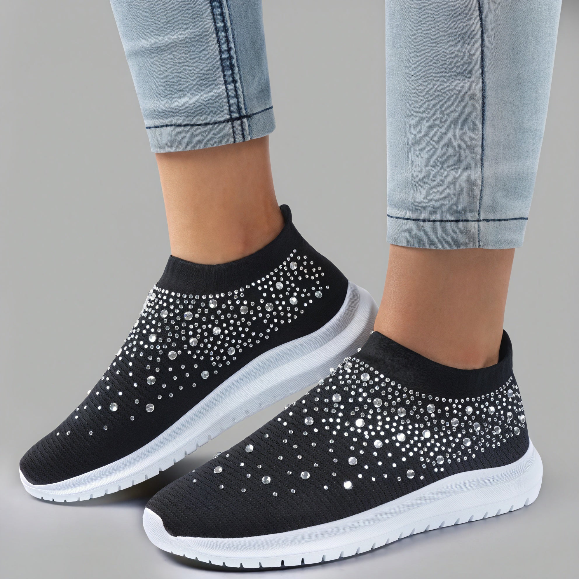 Sneakers Slip-On Femme - Maille & Strass Brillants-Shoes Evergreen-Marais Paris-Noir-35-Marais Paris