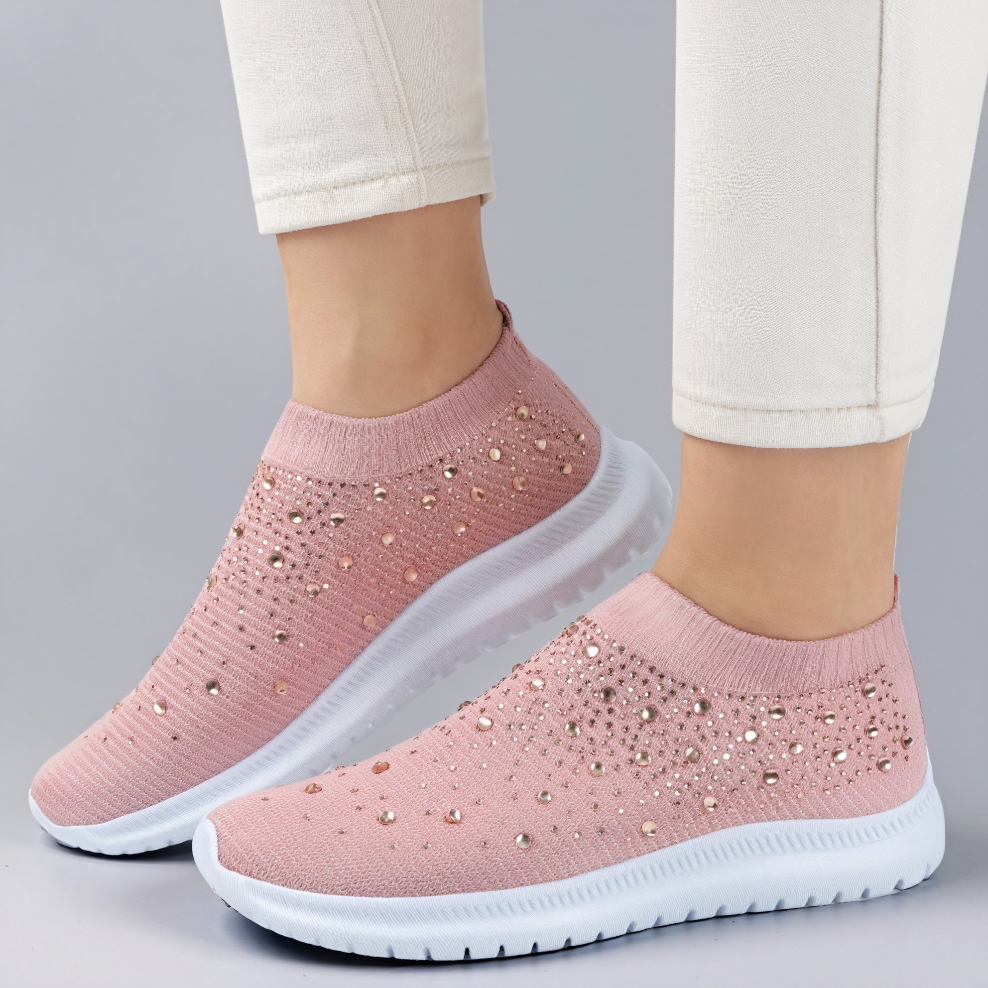 Sneakers Slip-On Femme - Maille & Strass Brillants-Shoes Evergreen-Marais Paris-Rose-35-Marais Paris