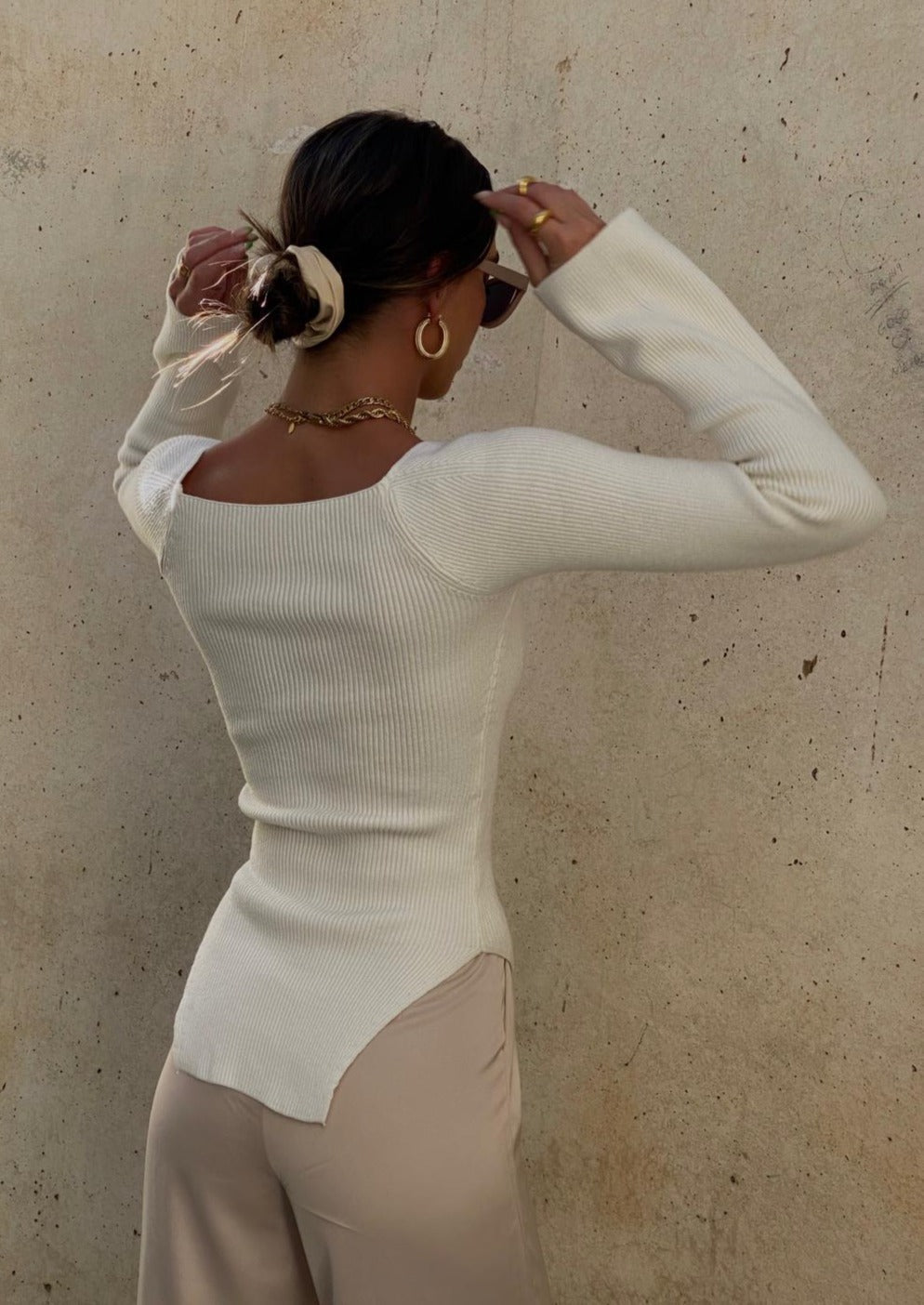 Haut Manches Longues Femme - Coupe Moderne, Encolure Carrée-Marais Paris-Marais Paris