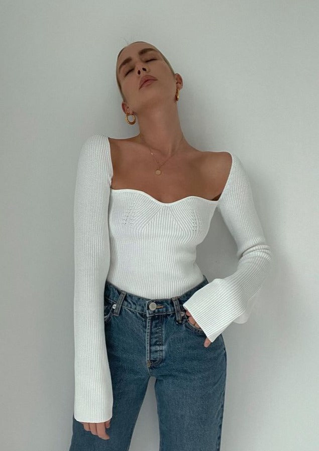 Haut Manches Longues Femme - Coupe Moderne, Encolure Carrée-Marais Paris-Marais Paris