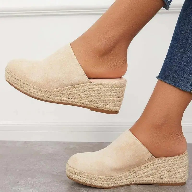 Mules Compensées Femme en Daim – Semelle Espadrille, Facile à Enfiler-83367-584b2090-2f5c-496b-8028-d0f227420619