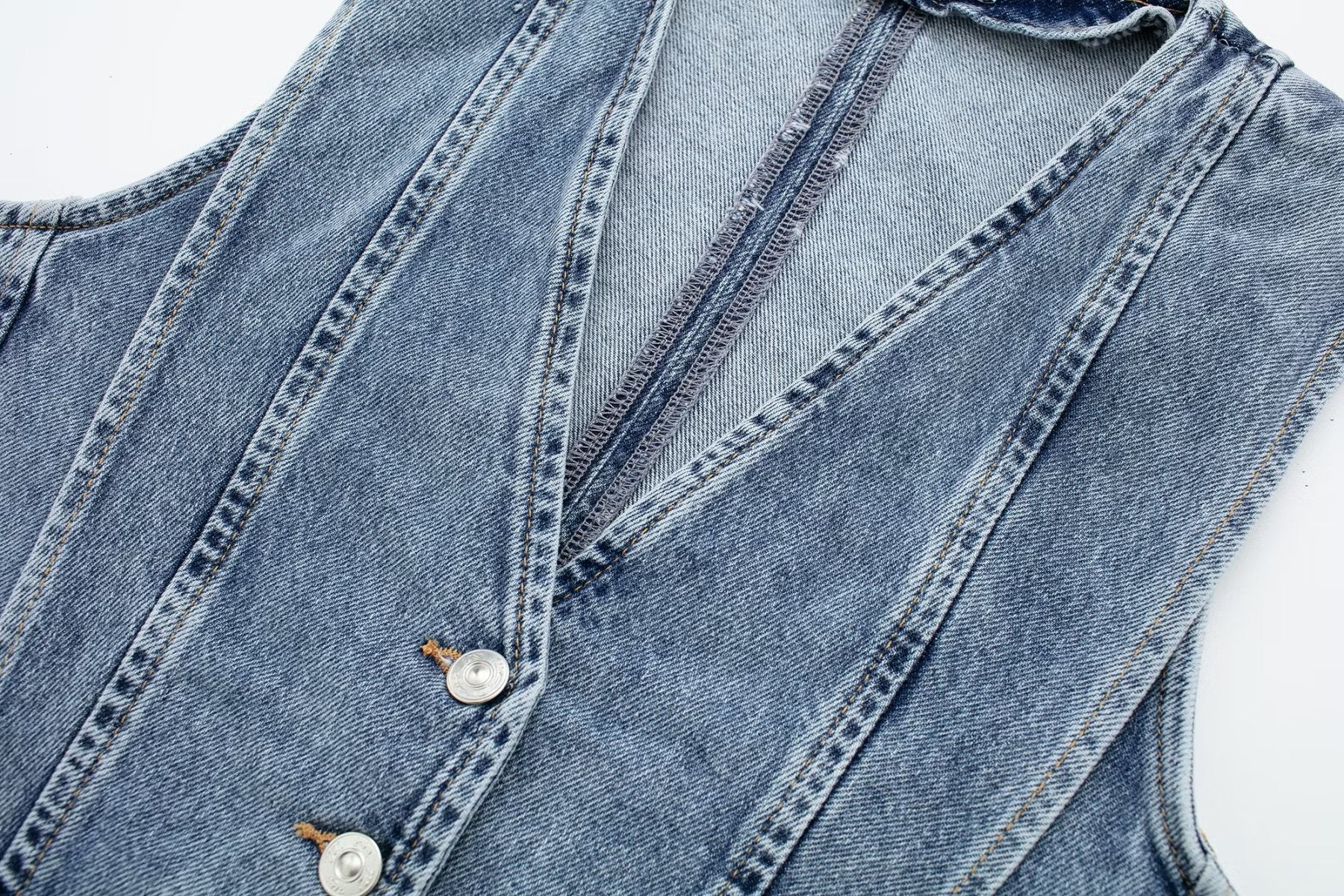 Gilet en Denim Structuré - Coupe Corset, Sans Manches, V-encolure-Shirts & Tops-Marais Paris-Marais Paris