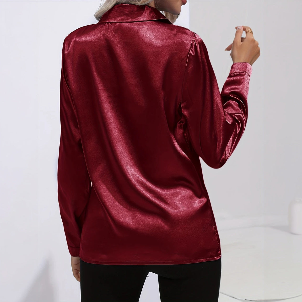 Blouse Satinée Femme - Manches Longues, Coupe Ajustée-Blouse-Marais Paris-Marais Paris