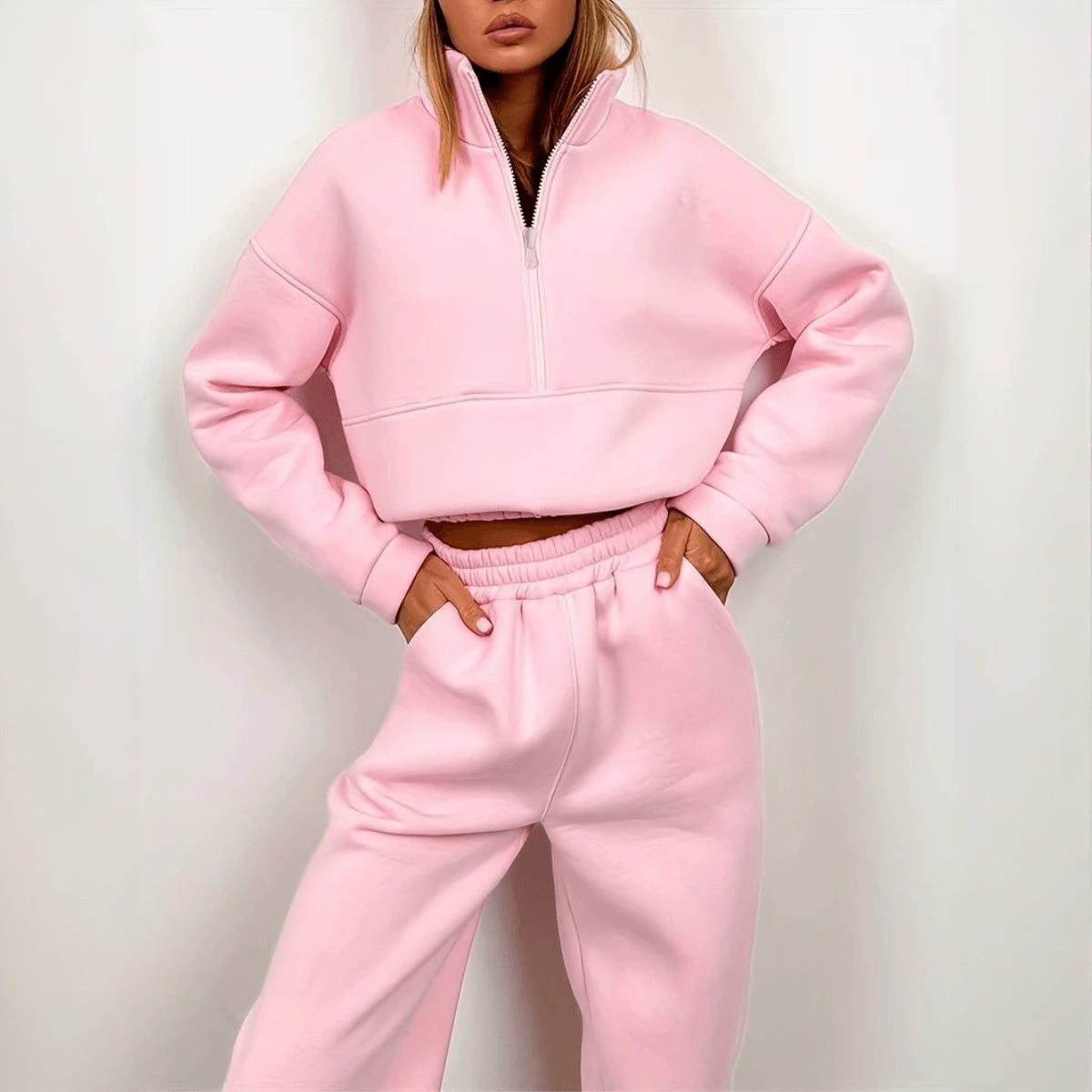 Ensemble Actif Élégant - Sweat Zippé et Joggers-Long set-Marais Paris-Rose-S-Marais Paris