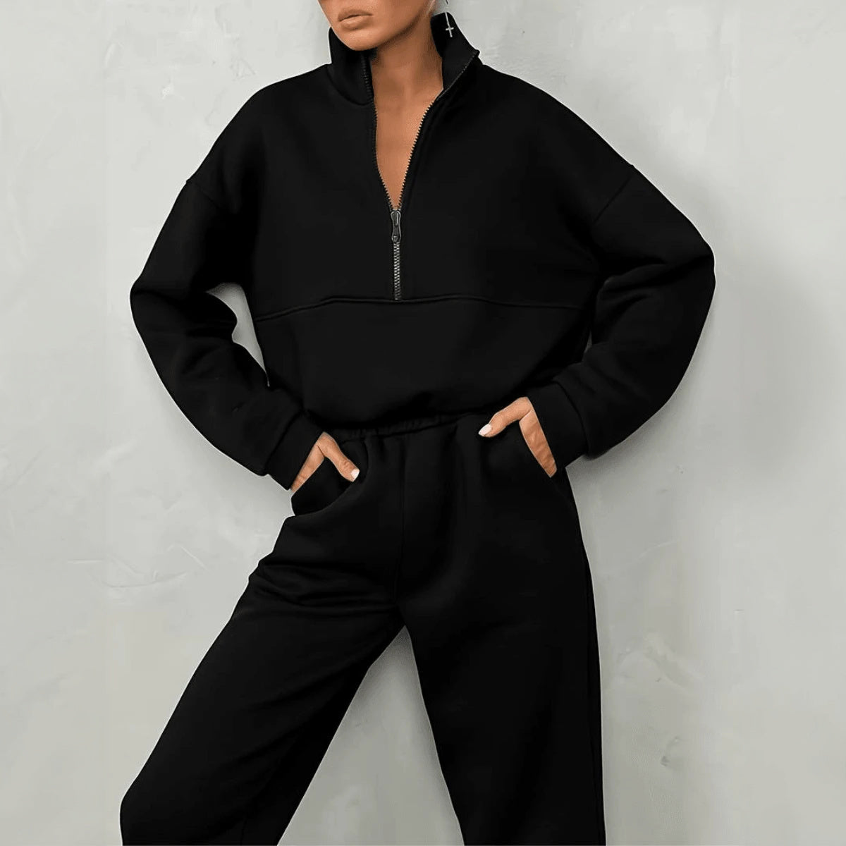 Ensemble Actif Élégant - Sweat Zippé et Joggers-Long set-Marais Paris-Noir-S-Marais Paris