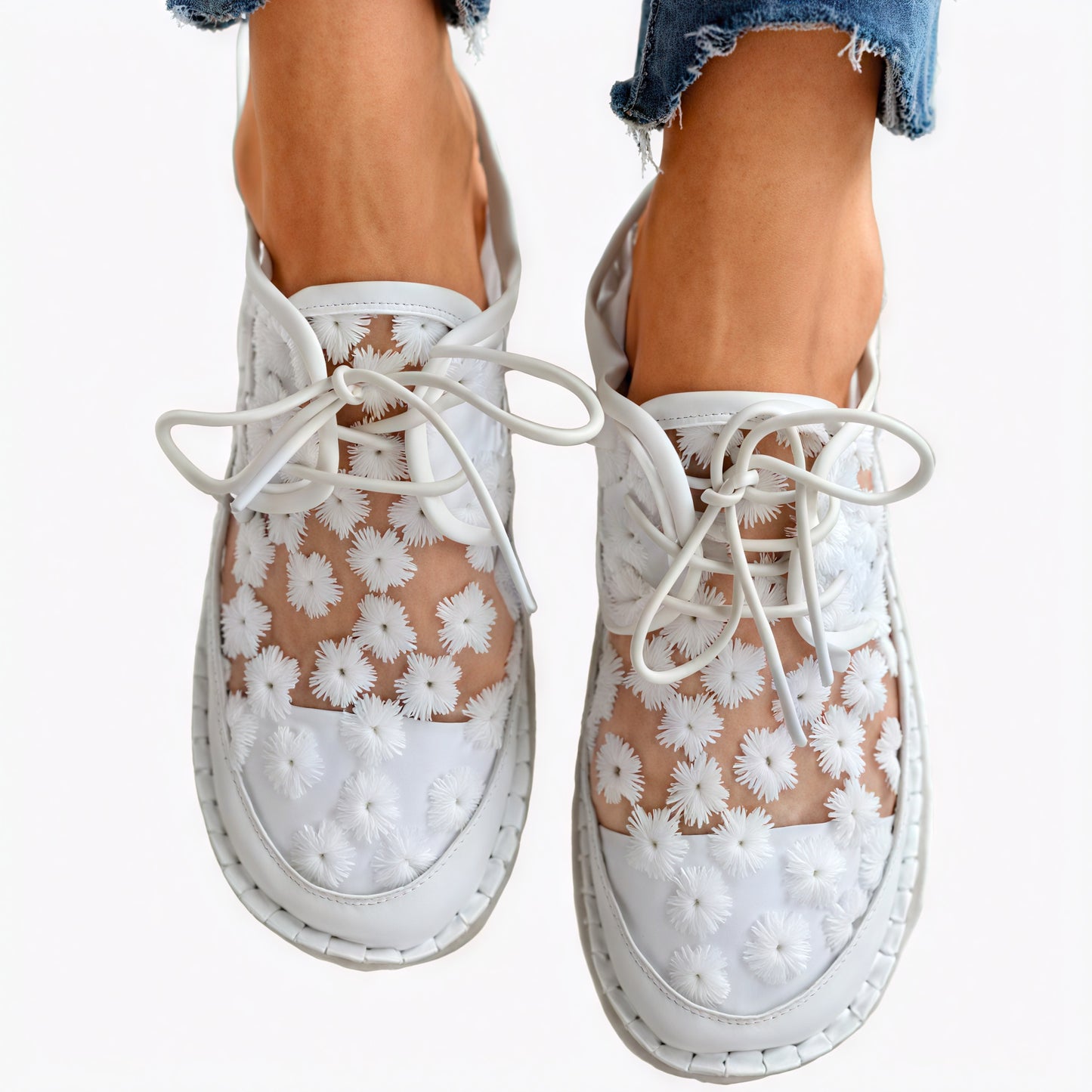 Chaussures Femme Florales Mesh Ajouré Confortables-Sneakers-Marais Paris-Blanc-35-Marais Paris