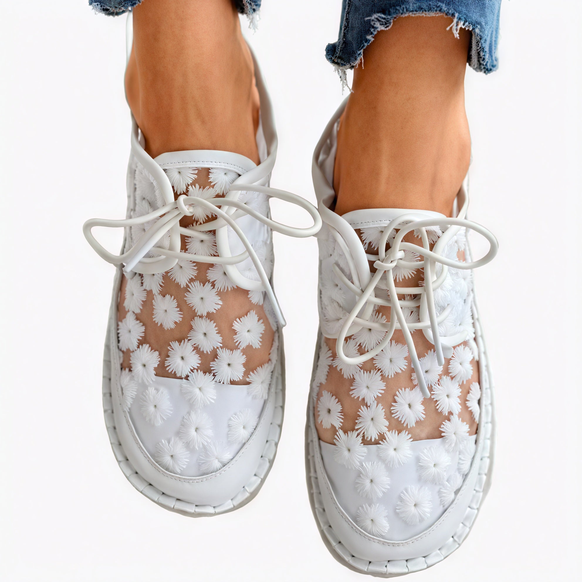 Chaussures Femme Florales Mesh Ajouré Confortables-Sneakers-Marais Paris-Blanc-35-Marais Paris
