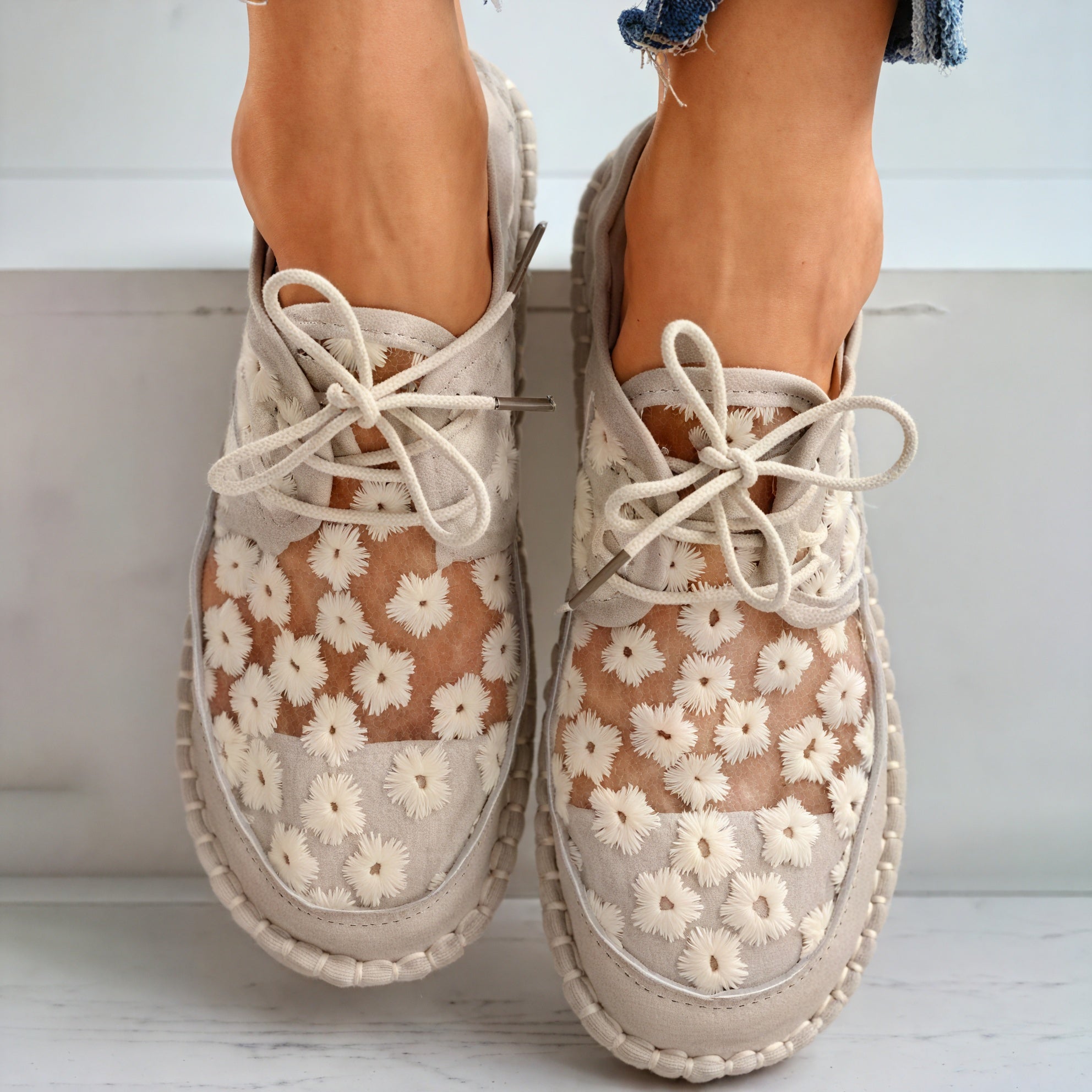 Chaussures Femme Florales Mesh Ajouré Confortables-Sneakers-Marais Paris-Beige-35-Marais Paris