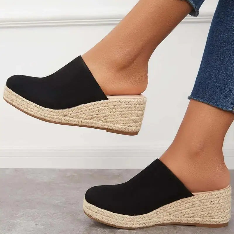Mules Compensées Femme en Daim – Semelle Espadrille, Facile à Enfiler-83367-637b1d08-f63f-4631-b25c-f37867a05e1f
