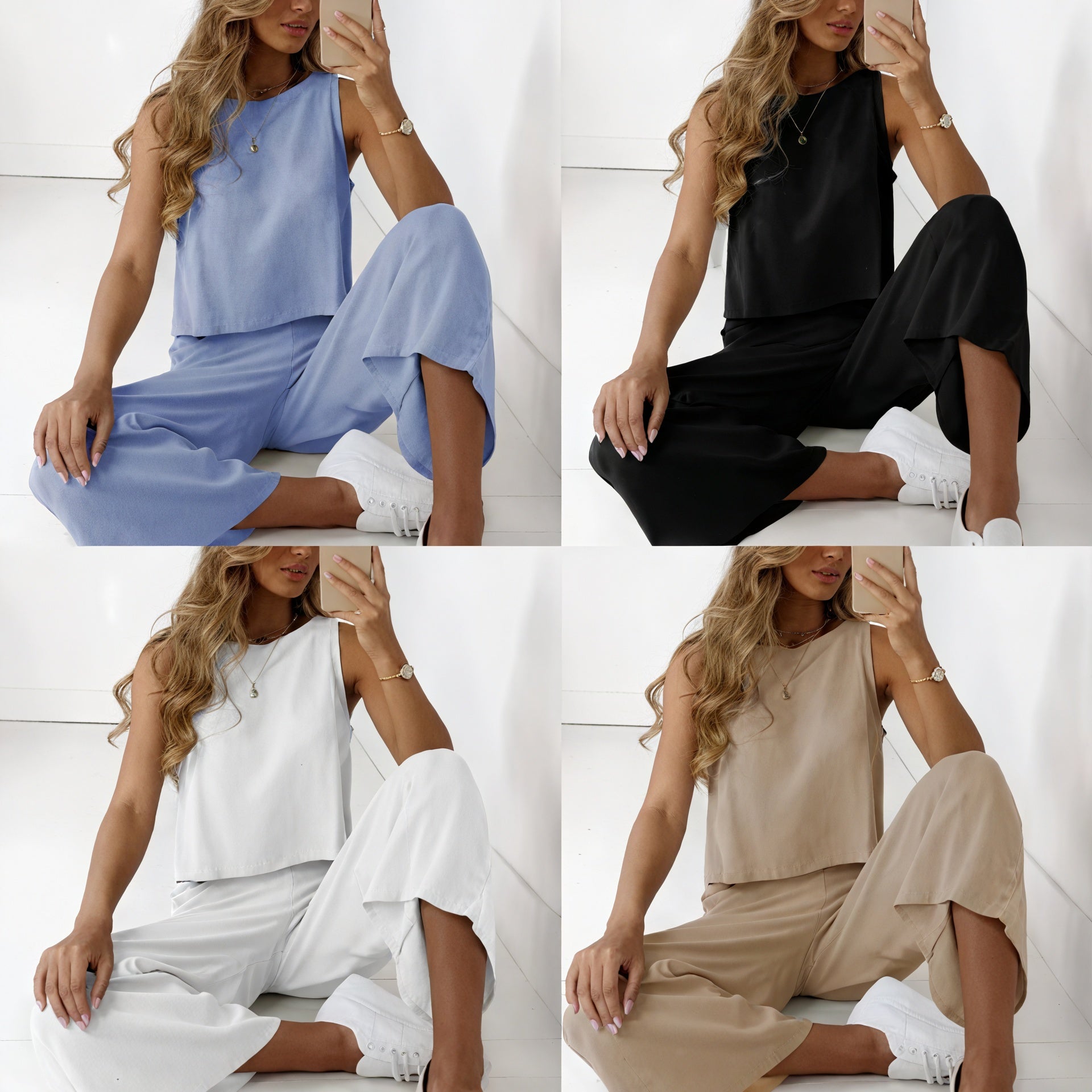 Ensemble Deux Pièces Femme – Haut Sans Manches, Pantalon Large, Fluide-64478-67f052a1-2f4a-43b4-a385-8b3b952f029c