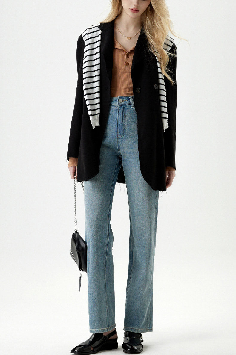 Haut Maille Côtelée & Jean Taille Haute - Ensemble Décontracté-Pants-Marais Paris-Marais Paris