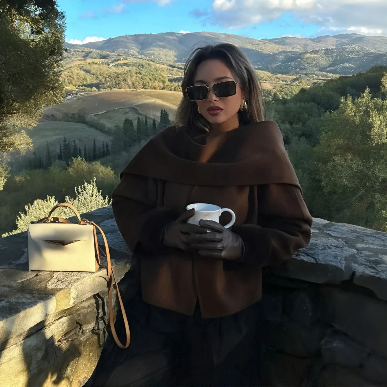 Manteau Enveloppant Femme – Coupe Structurée, Col Châle Drapé-Jackets-Marais Paris-Marron-S-Marais Paris