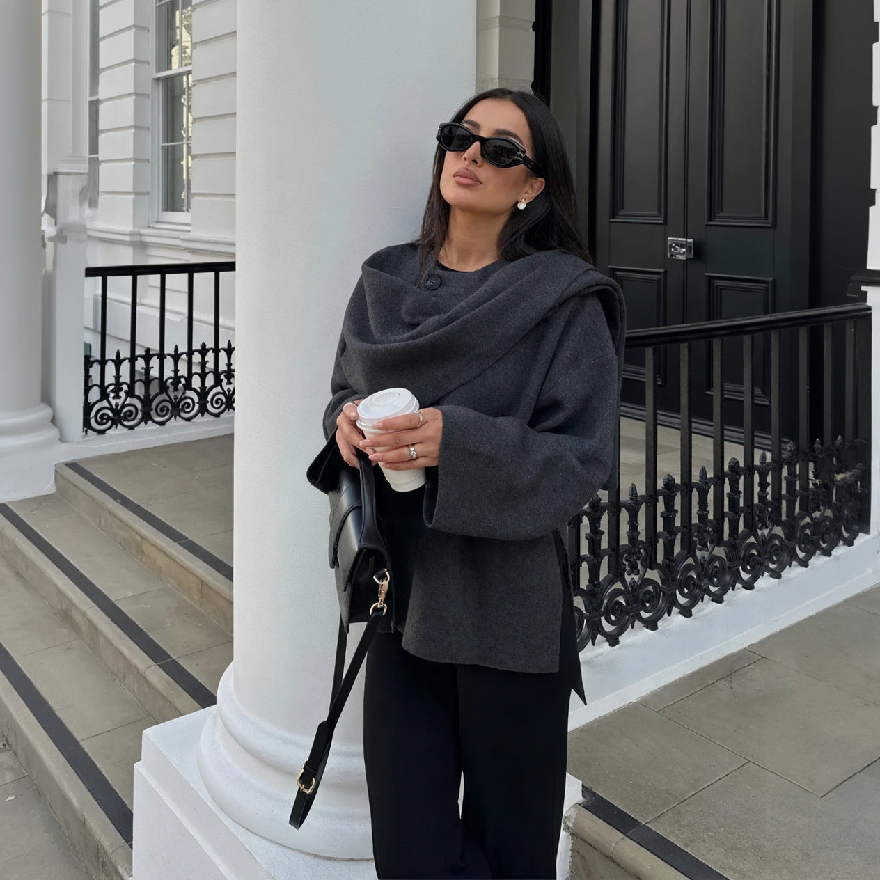 Manteau Enveloppant Femme – Coupe Structurée, Col Châle Drapé-Jackets-Marais Paris-Marais Paris