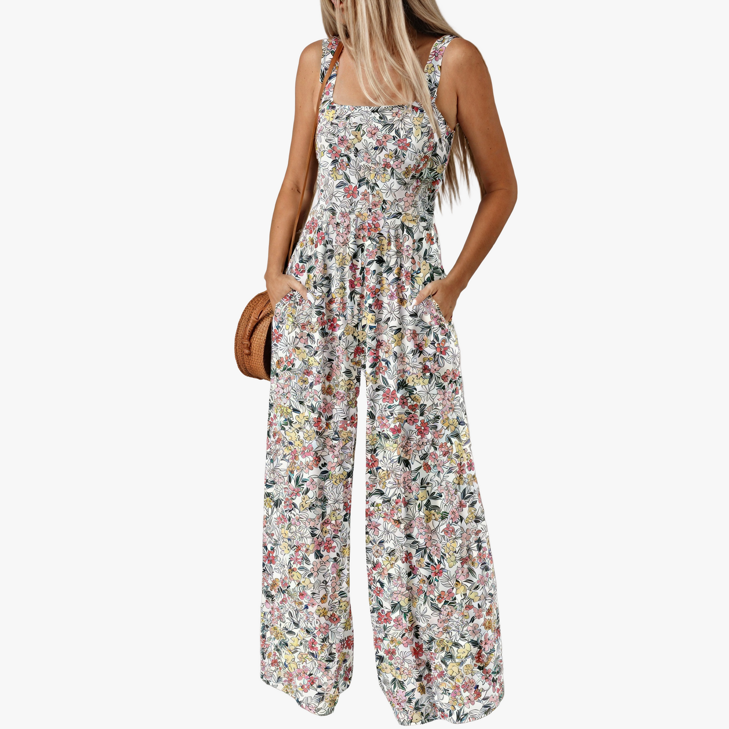 Robe Femme Élégante à Imprimé Floral et Poches-Women Jumpsuit-Marais Paris-Blanc-S-Marais Paris