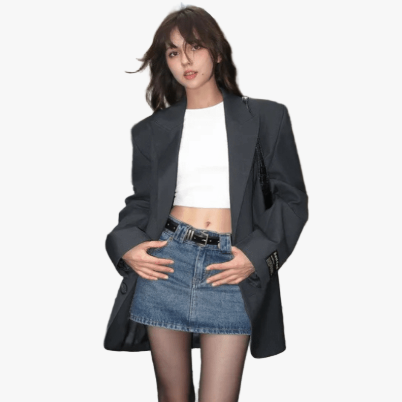 Blazer Oversize Chic et Moderne - Décolleté en V-Women Jackets-Marais Paris-Gris-S-Marais Paris