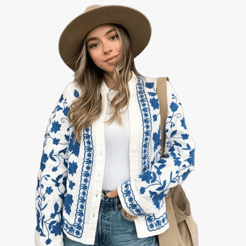 Veste Boho Élégante avec Broderies Florales-Women Cardigans-Marais Paris-Bleu-XS-Marais Paris