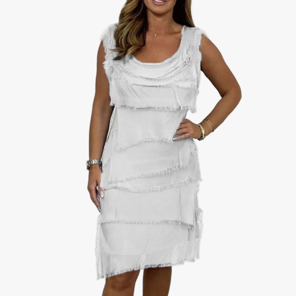 Robe à Volants Élégante - Design à plusieurs niveaux, sans manches-Marais Paris-Blanc-S-Marais Paris