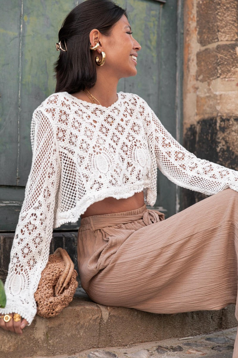 Marais Paris Robe Longue Femme – Crochet Blanc, Manches Longues Bohème-76533-6958006d-62f0-44ef-a32a-4a014575403a