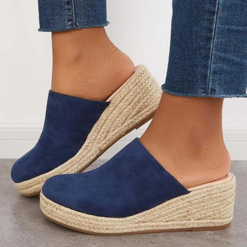 Mules Compensées Femme en Daim – Semelle Espadrille, Facile à Enfiler-83367-6a0e0668-7c4f-48fb-b50b-aea27e9a0aba