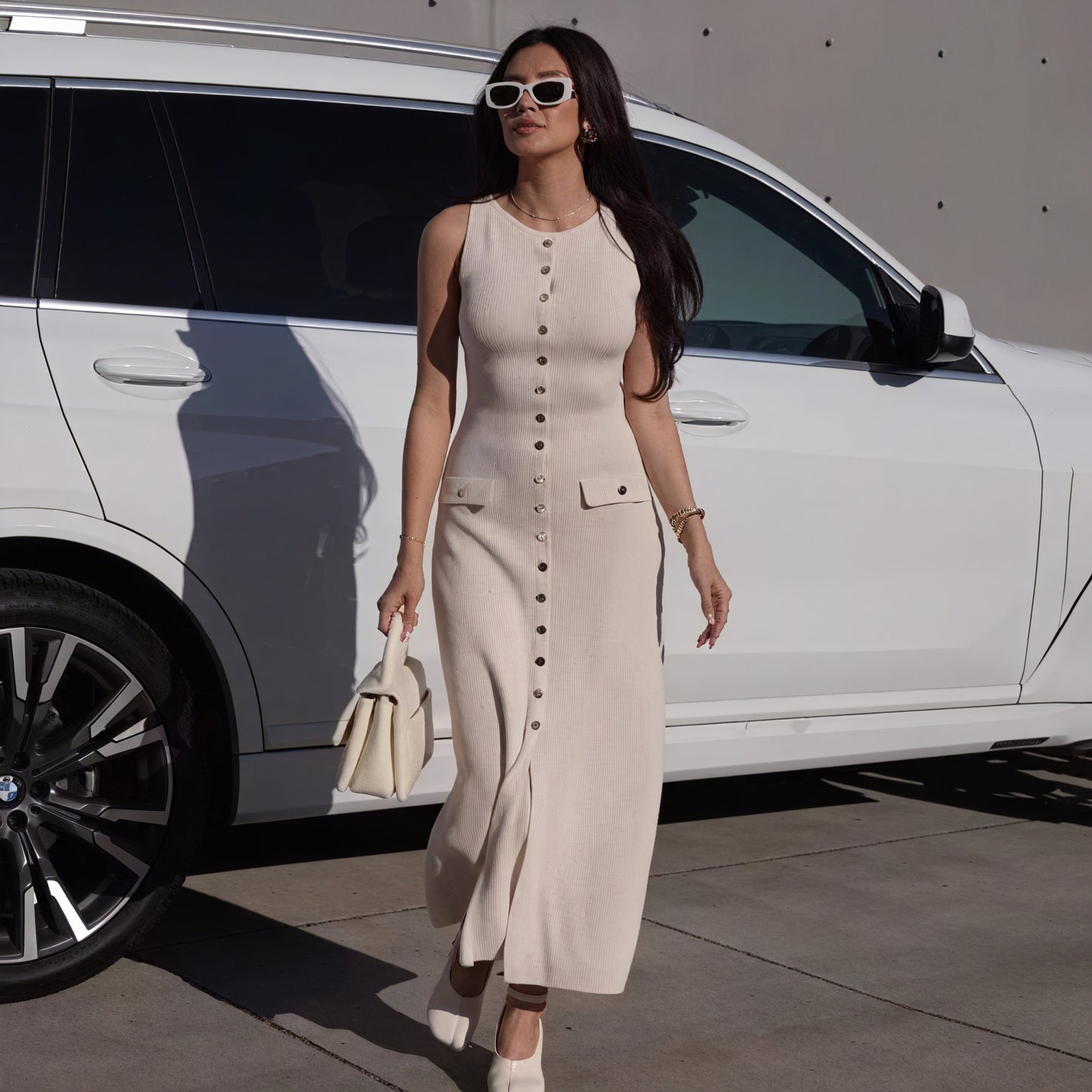 Robe Midi Boutonnée Femme - Coupe Ajustée, Sans Manches-autumn collection-Marais Paris-Abricot-S-Marais Paris