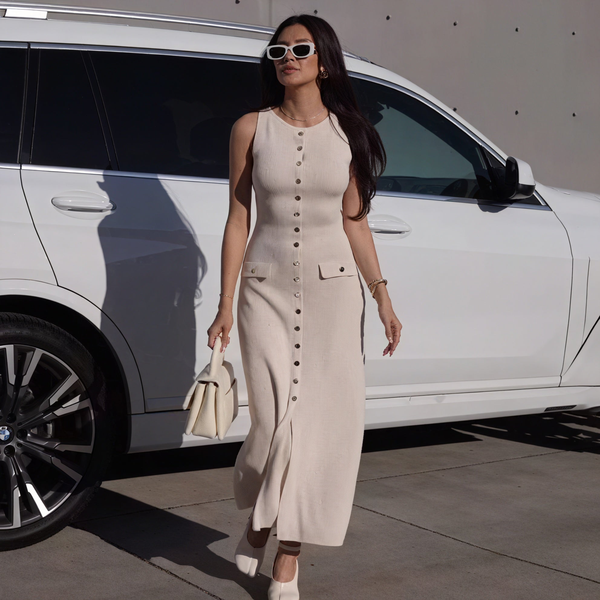 Robe Midi Boutonnée Femme - Coupe Ajustée, Sans Manches-autumn collection-Marais Paris-Abricot-S-Marais Paris