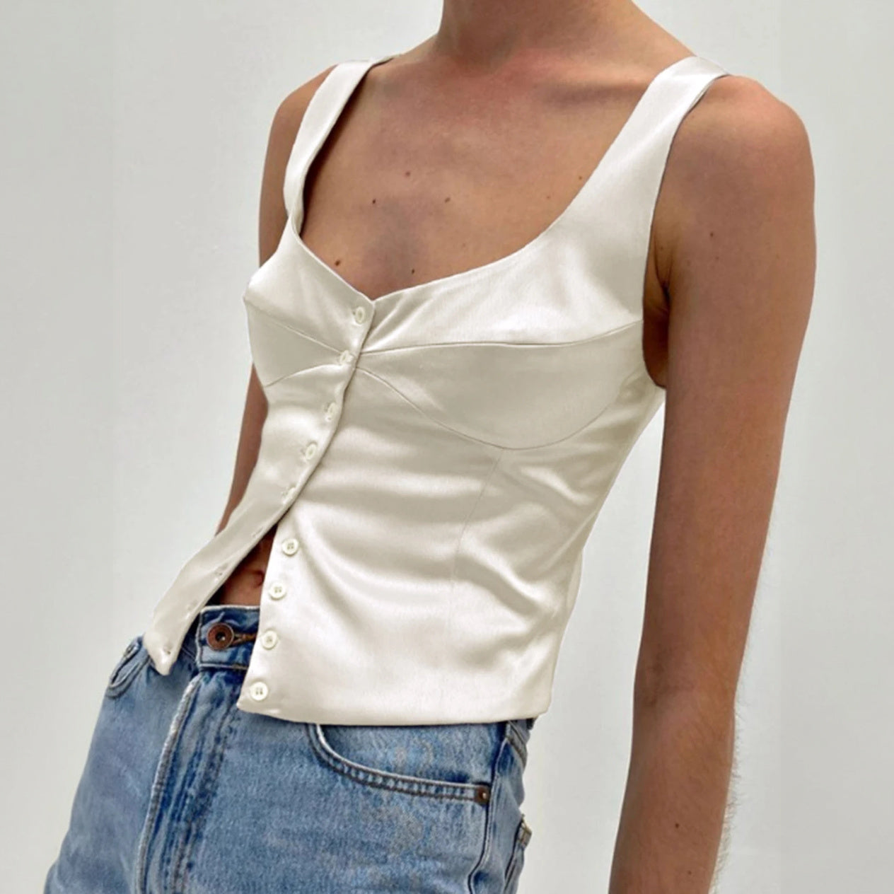 Top Boutonné Femme – Coupe Ajustée, Encolure Carrée Élégante-Old Money Style-Marais Paris-Marais Paris