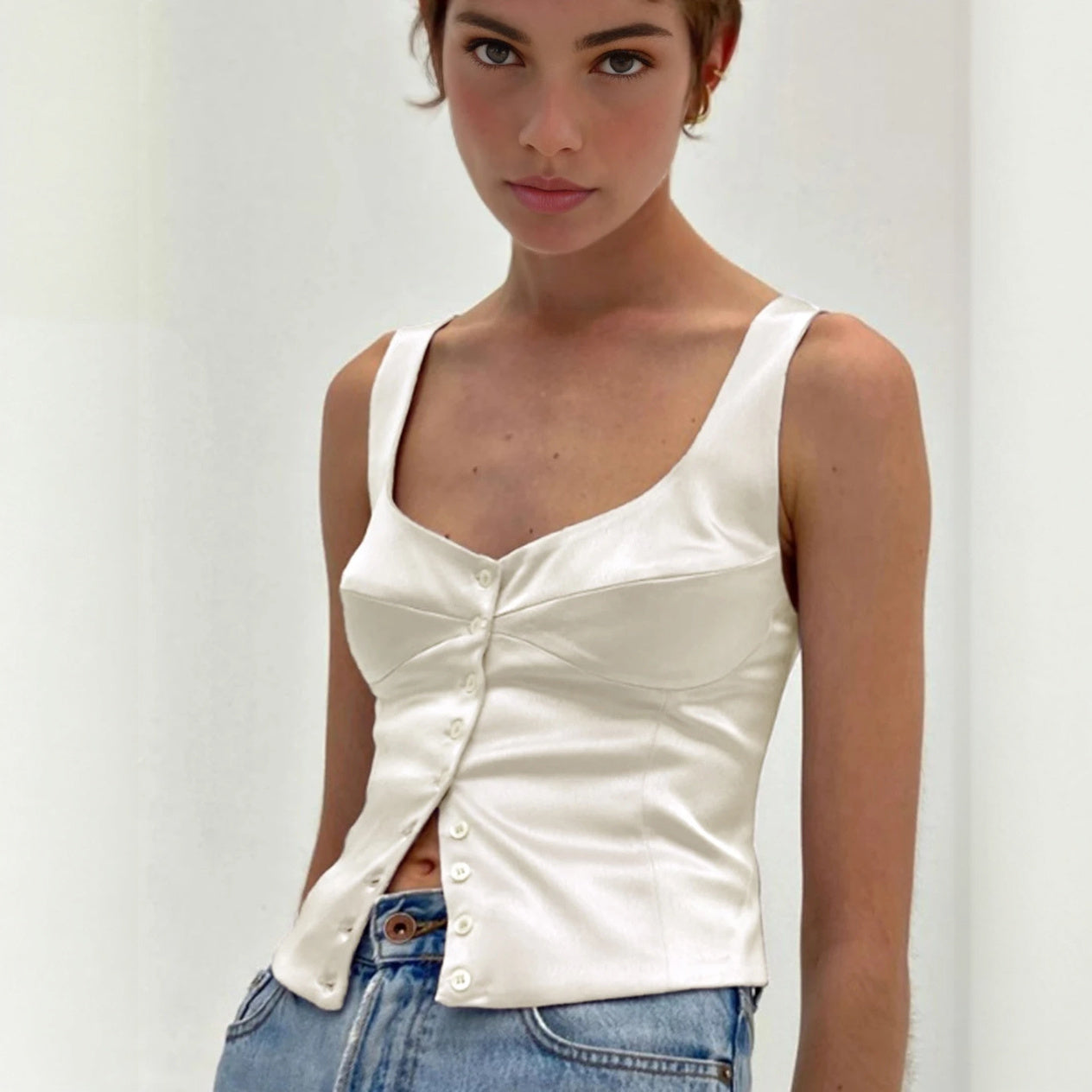 Top Boutonné Femme – Coupe Ajustée, Encolure Carrée Élégante-Old Money Style-Marais Paris-Marais Paris
