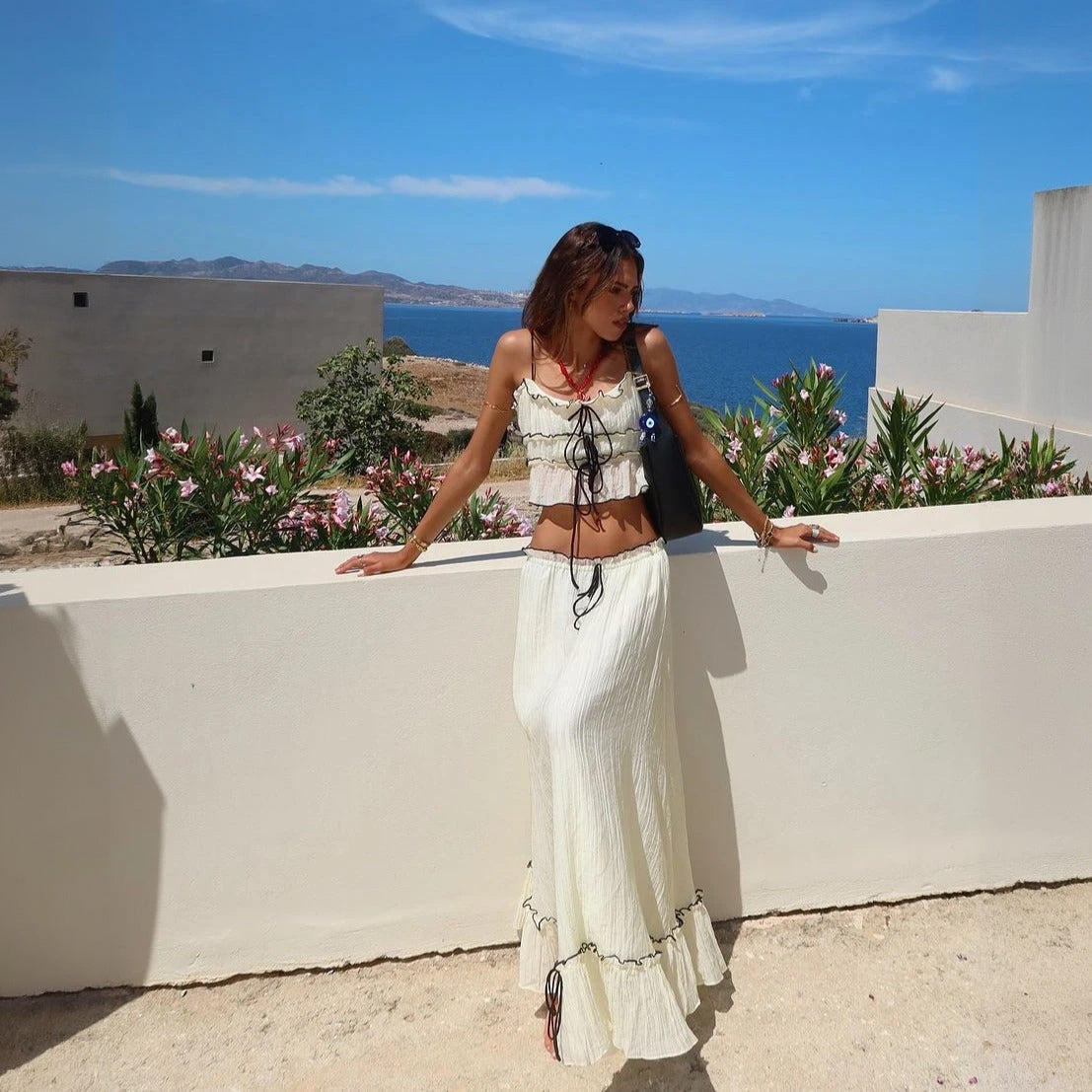 Ensemble Deux Pièces Femme - Haut Court Volants, Jupe Taille Élastique-Holiday vibes-Marais Paris-Marais Paris