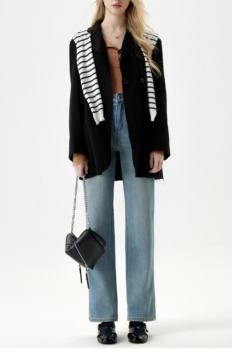 Haut Maille Côtelée & Jean Taille Haute - Ensemble Décontracté-Pants-Marais Paris-Marais Paris